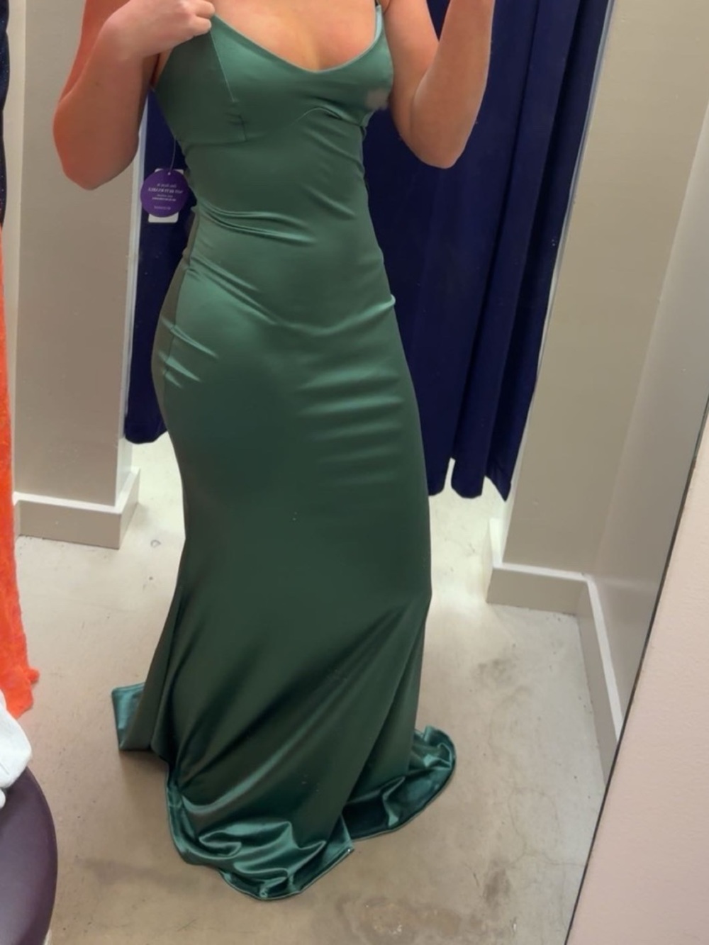 Windsor Deep Green Satin Maxi Gown with Spaghetti Straps